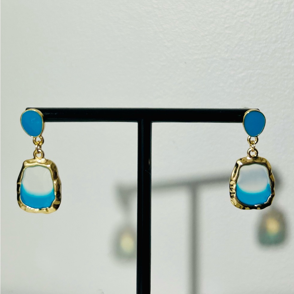 18k Gold Plated Stainless Steel Blue Dangle Earrings